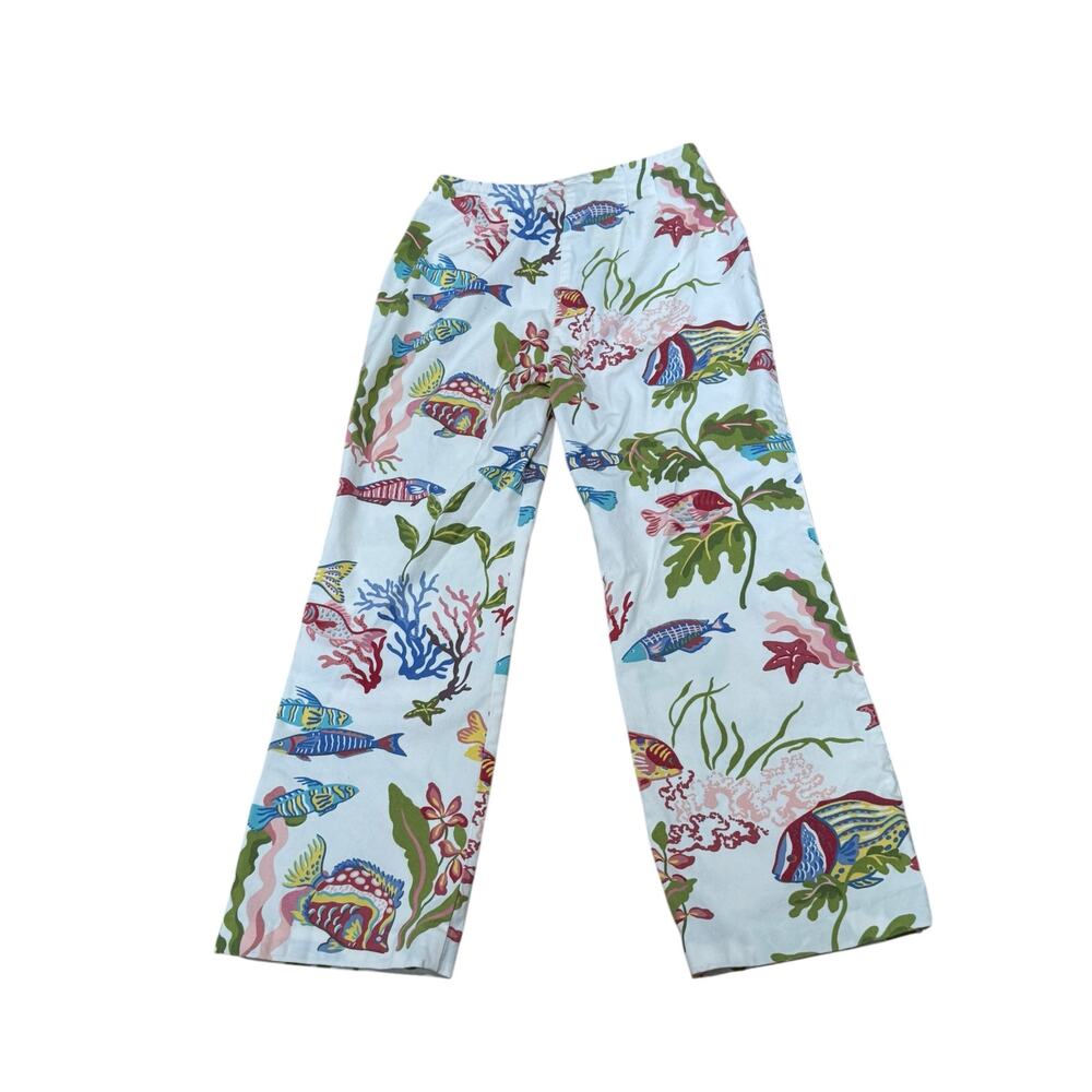 Vintage Talbots Petites Stretch Beach Pants Coral Reef Fish Ocean 6P - Picture 4 of 5